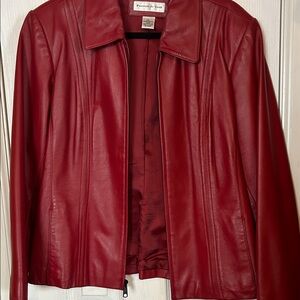 Preston & York Women's Deep Red Leather Zip Jacket